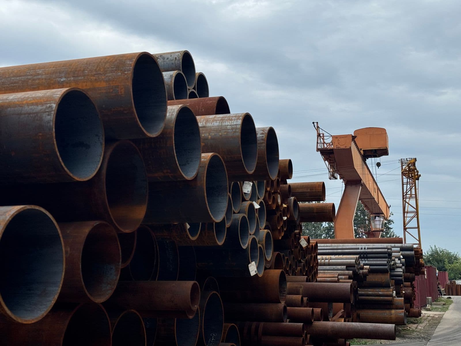 Stacked steel pipe outdoors